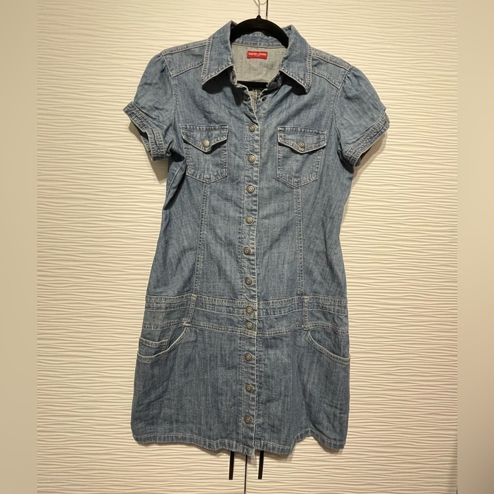 GUESS JEANS SIZE M DENIM DROP WAIST DRESS WITH SNAP FRONT CLOSURE